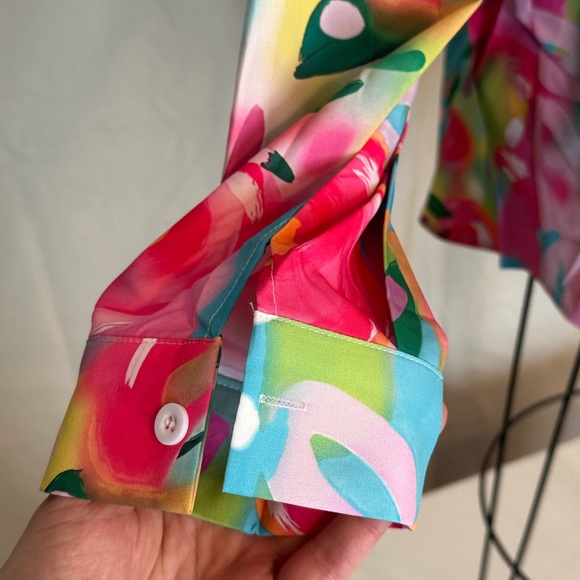 NWOT SHEIN Colorful Floral Button Down Shirt long sleeve pink blue green XXL - Picture 7 of 16